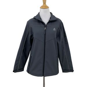Reebok Softshell Fleece Jacket Women L Large Grey Full Zip Adjust Wrist Athletic